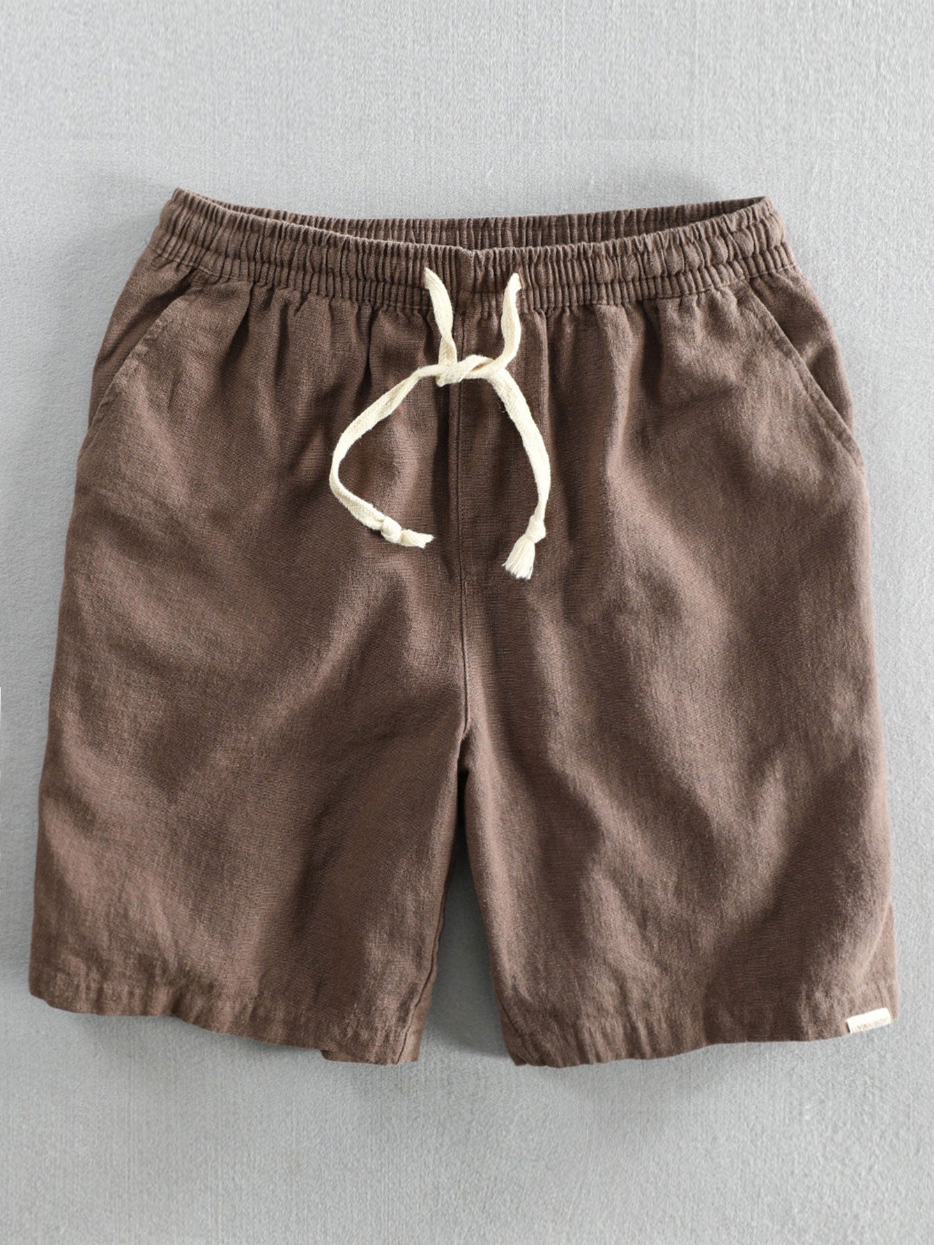 Linen Look Short Sleeve Stand Collar Shirt & Linen Cotton Blend Drawstring Shorts-Mitchell Shoes