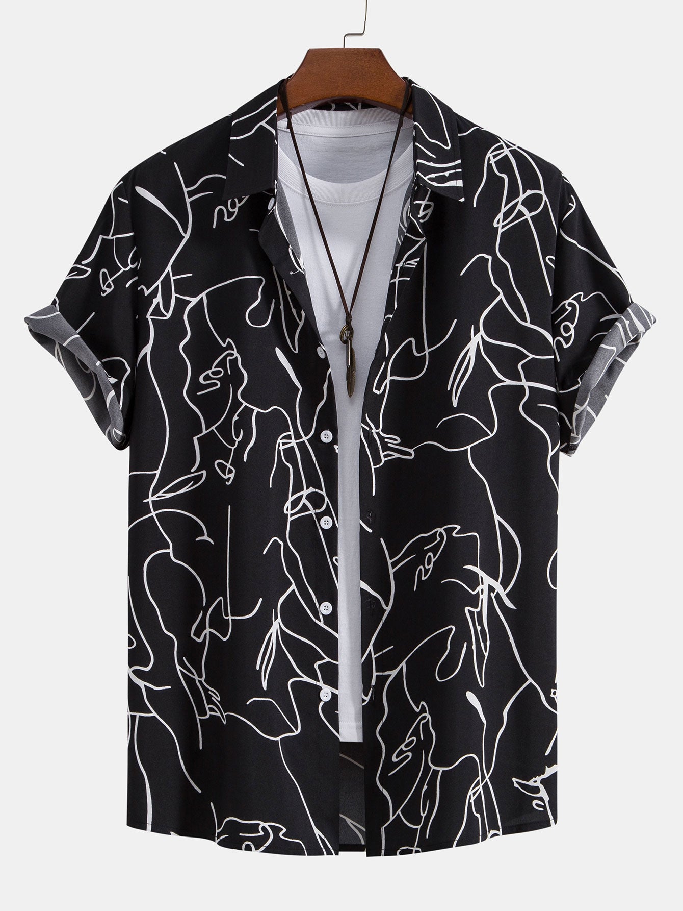 Abstract Line Print Buttton Up Shirt-Mitchell Shoes