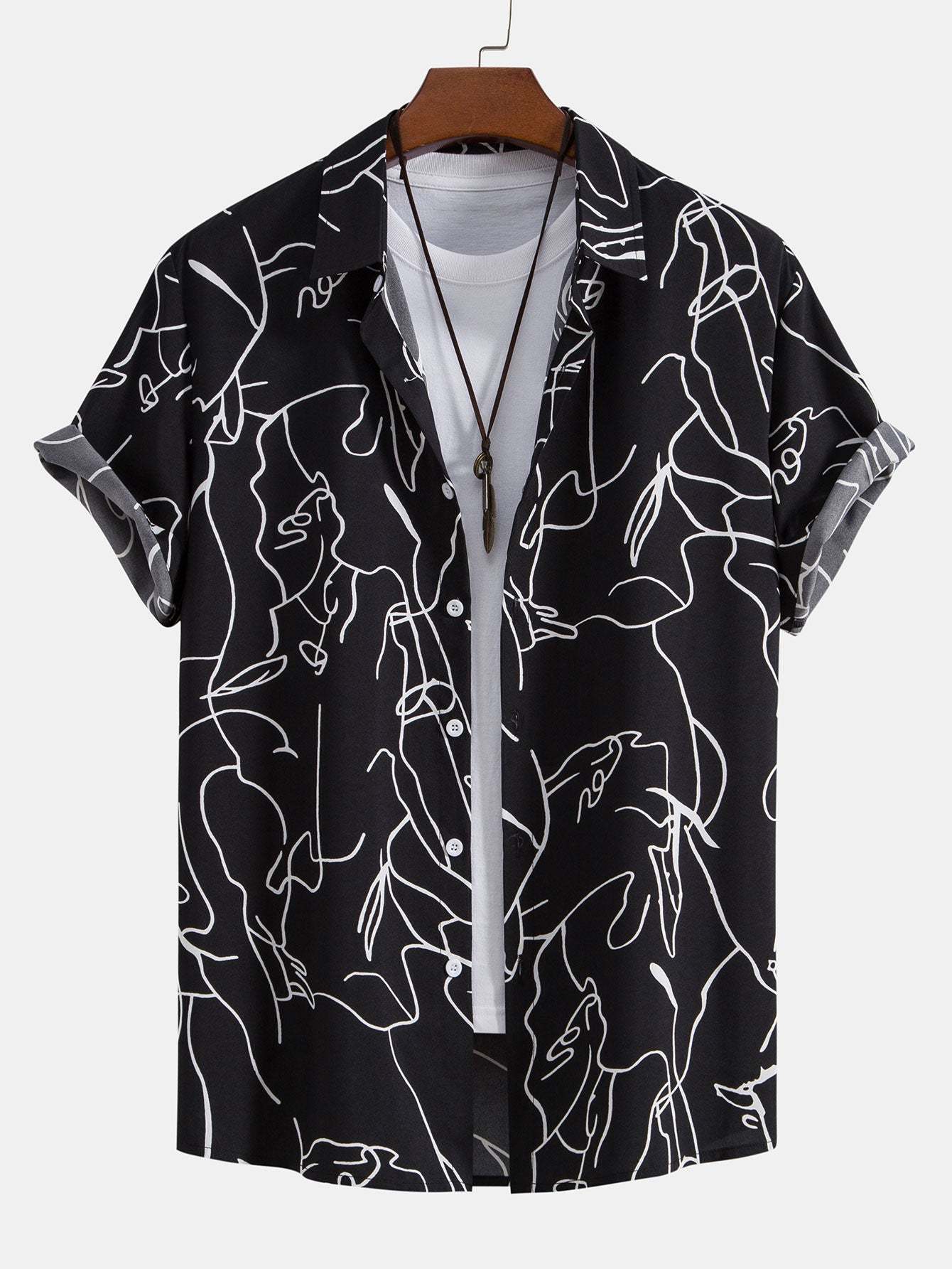 Abstract Line Print Buttton Up Shirt-Mitchell Shoes