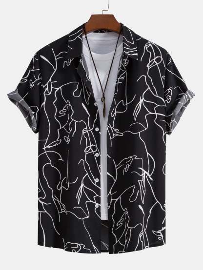 Abstract Line Print Buttton Up Shirt-Mitchell Shoes