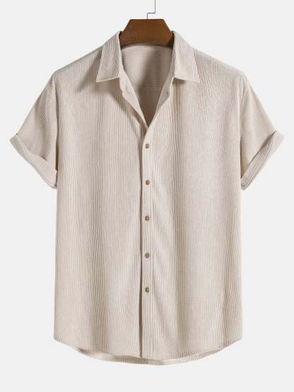 Corduroy Button Up Short Sleeved Shirt & Straight Leg Corduroy Pants-Mitchell Shoes