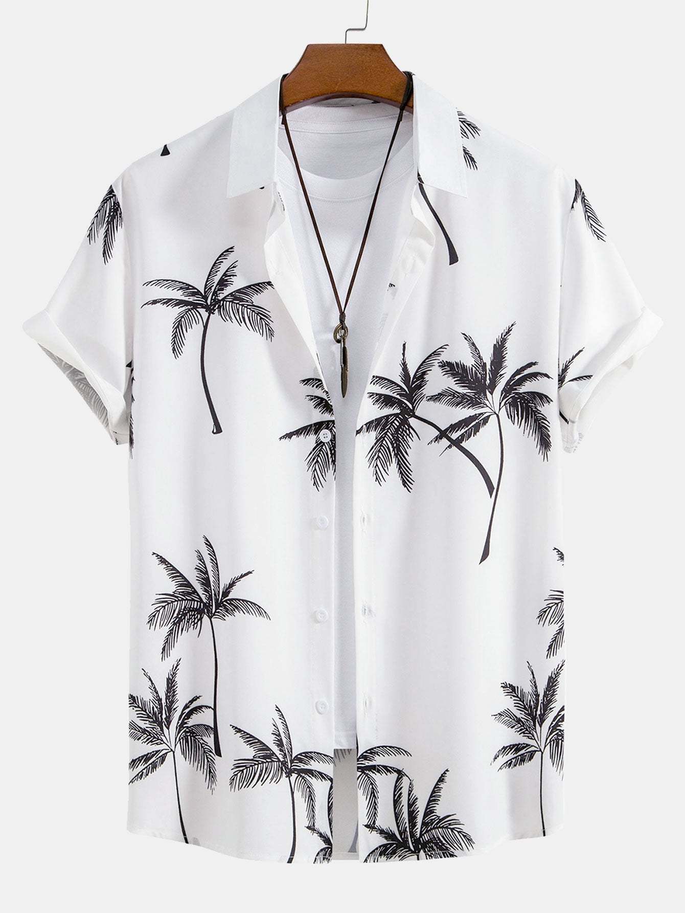 Palm Tree Print Button Up Shirt & Linen Cotton Blend Cropped Pants-Mitchell Shoes