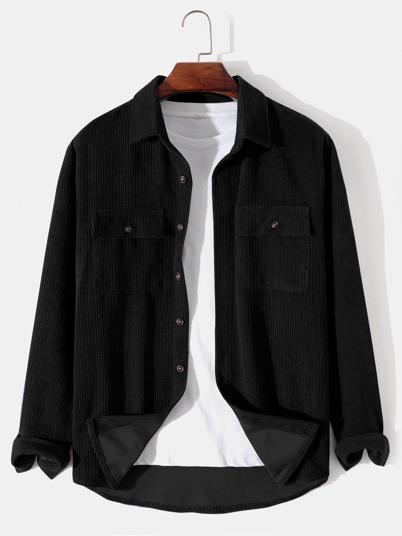 Long Sleeved Corduroy Button Up Shirt With Pockets-Mitchell Shoes