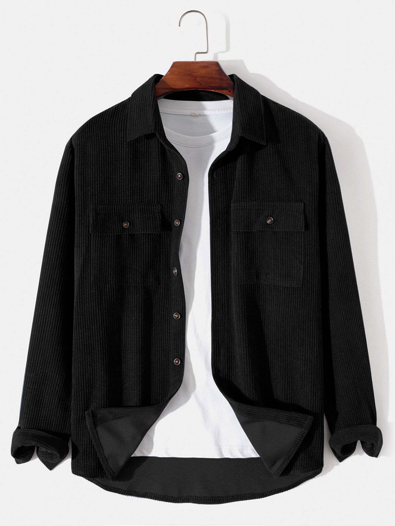 Long Sleeved Corduroy Button Up Shirt With Pockets-Mitchell Shoes