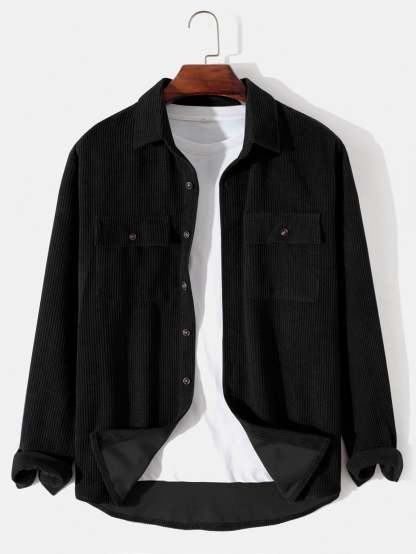 Long Sleeved Corduroy Button Up Shirt With Pockets-Mitchell Shoes