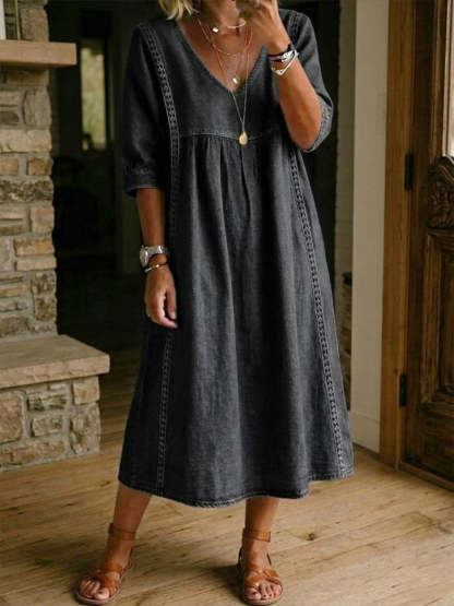 📦📦LAST DAY SAVE 49% ⏰Casual Loose-fitting Denim Dress With Lace Trim