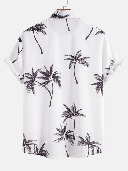 Palm Tree Print Button Up Shirt & Linen Cotton Blend Cropped Pants-Mitchell Shoes