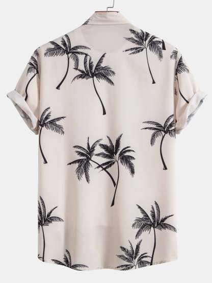 Palm Tree Print Button Up Shirt & Linen Cotton Blend Cropped Pants-Mitchell Shoes