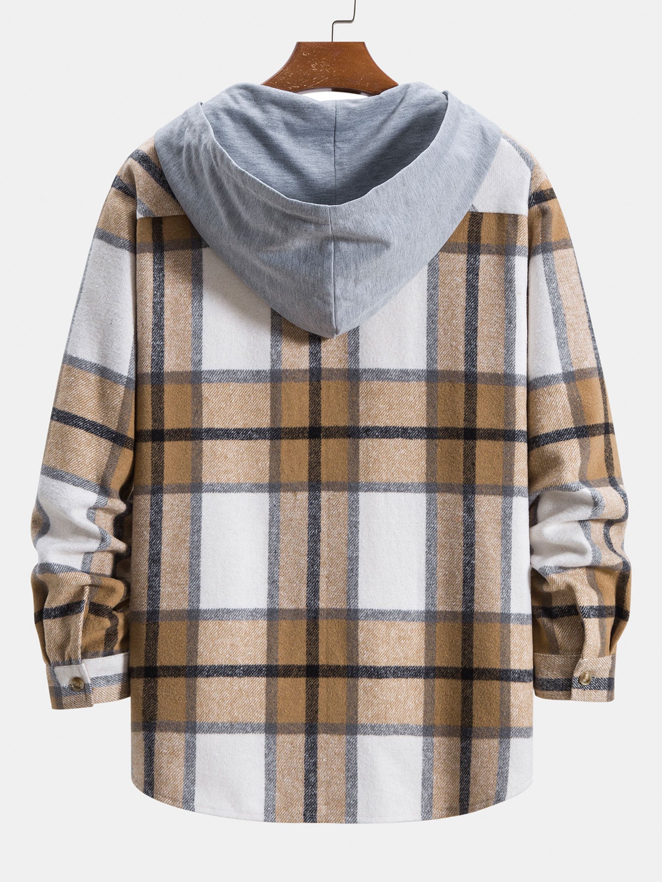 Contrast Flannel Plaid Hooded Overshirt-Mitchell Shoes