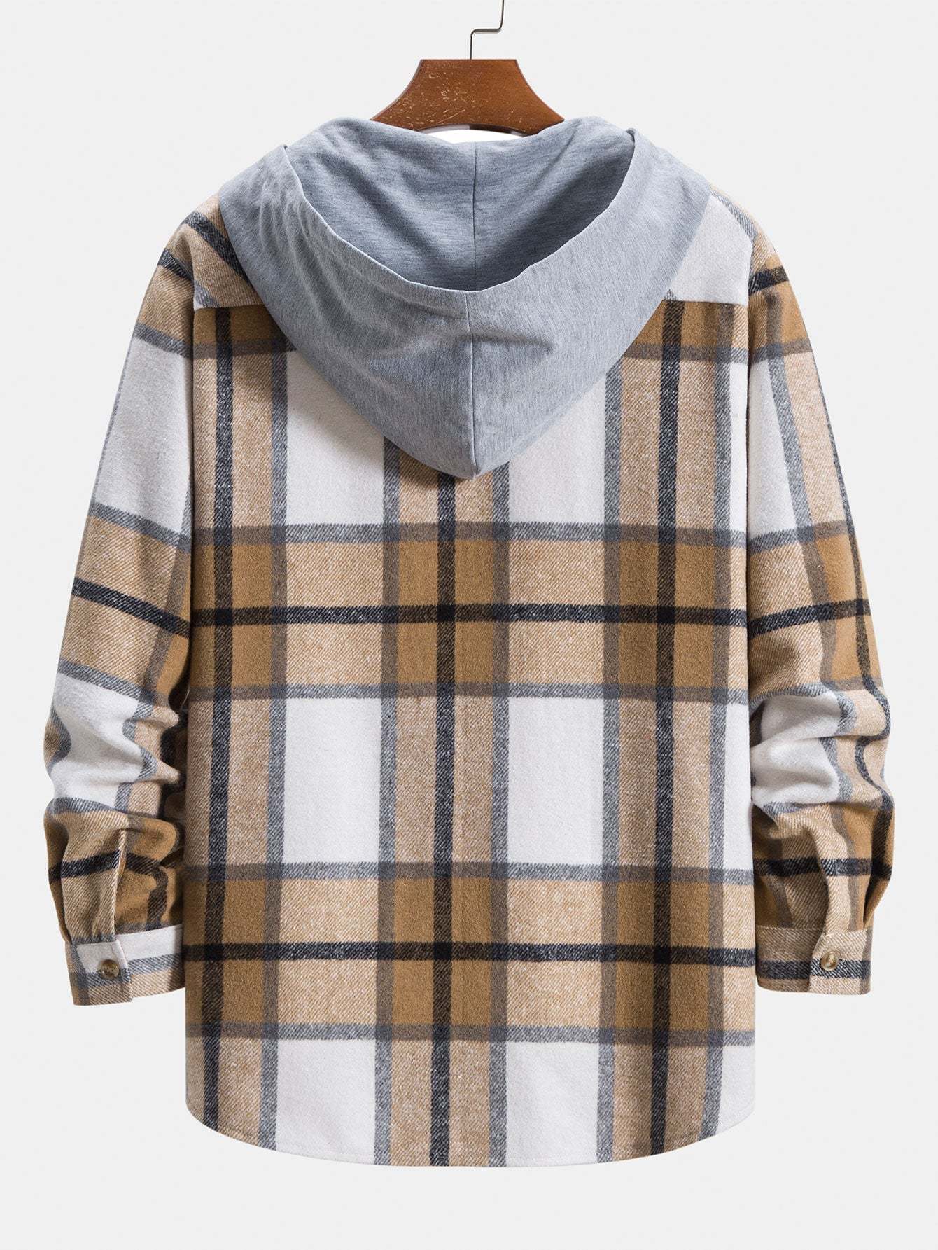 Contrast Flannel Plaid Hooded Overshirt-Mitchell Shoes