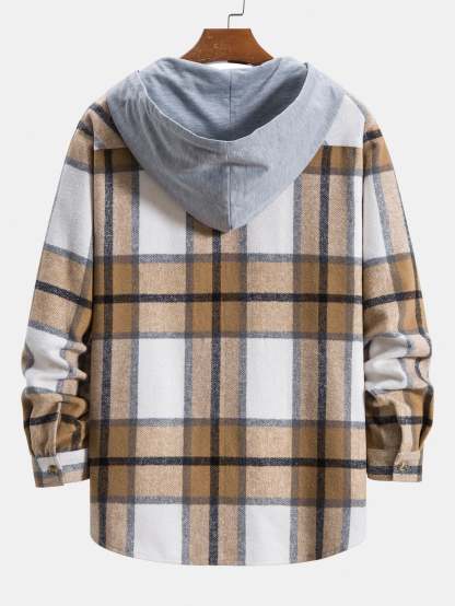 Contrast Flannel Plaid Hooded Overshirt-Mitchell Shoes