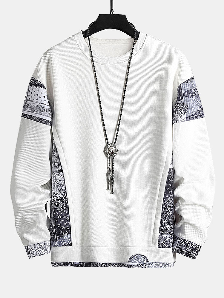 Paisley Print Panel Waffle Sweatshirt & Corduroy Paisley Print Panel Pants-Mitchell Shoes