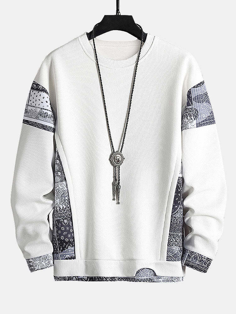 Paisley Print Panel Waffle Sweatshirt & Corduroy Paisley Print Panel Pants-Mitchell Shoes