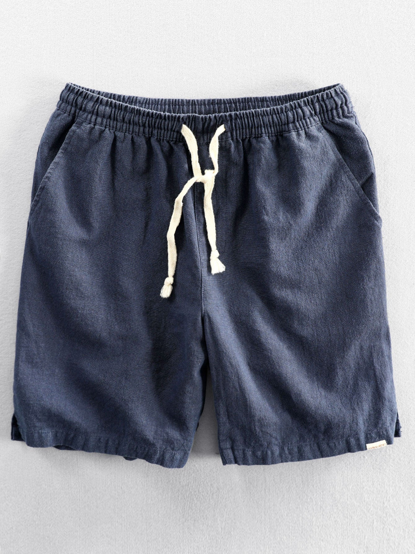 Linen Look Short Sleeve Stand Collar Shirt & Linen Cotton Blend Drawstring Shorts-Mitchell Shoes