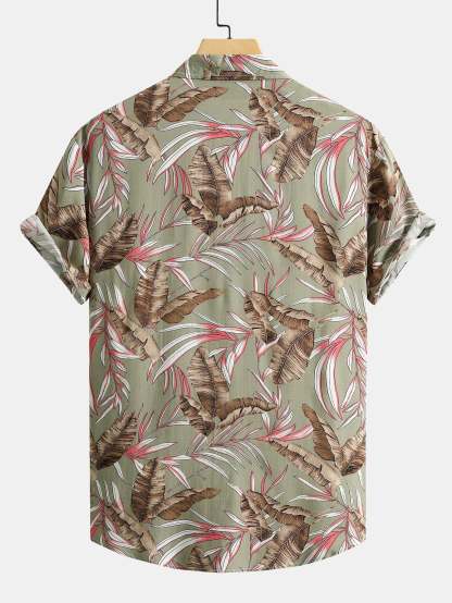 Viscose Tropical Print Button Up Shirt & Textured Cotton 5" Shorts-Mitchell Shoes