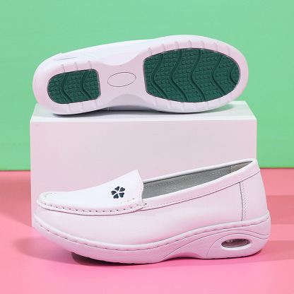 Women Nurse White Leather Slip Shoes