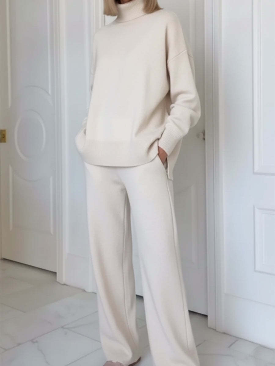 💝💝Casual Travel Stand Collar Side Zipper Top Straight Pants Two-Piece Set