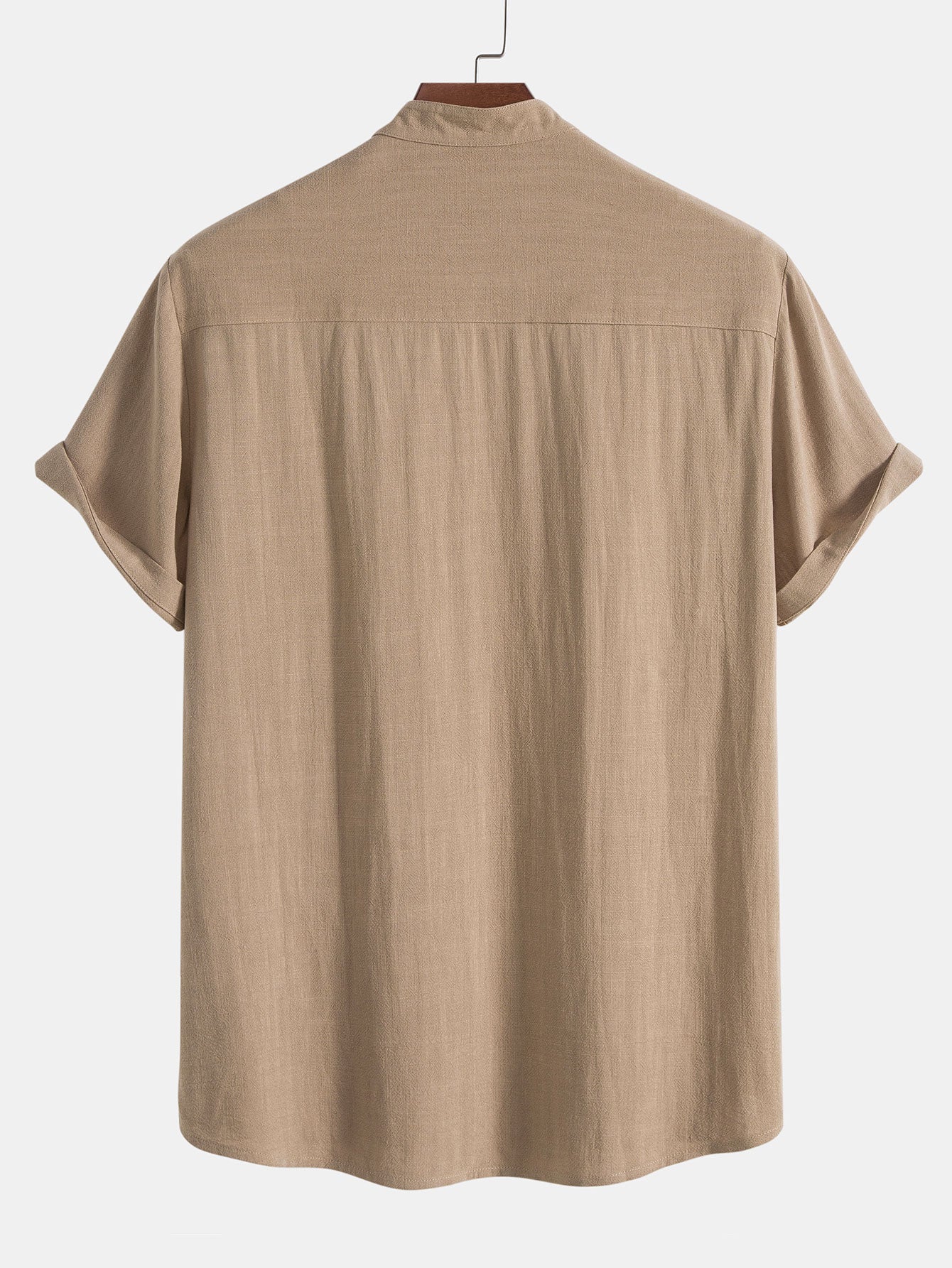 Linen And Rayon Blend Stand Collar Shirt & Linen Cotton Blend Drawstring Shorts-Mitchell Shoes