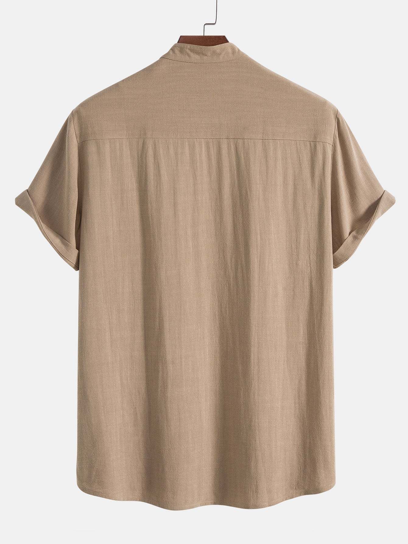 Linen And Rayon Blend Stand Collar Shirt & Linen Cotton Blend Drawstring Shorts-Mitchell Shoes