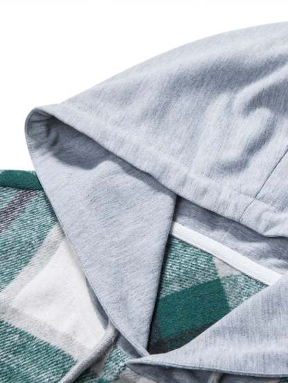 Contrast Flannel Plaid Hooded Overshirt-Mitchell Shoes