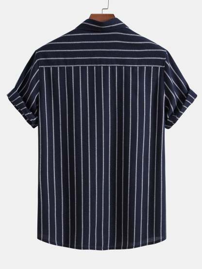Cotton Blend Striped Button Up Shirt & Straight Leg Linen Pants-Mitchell Shoes
