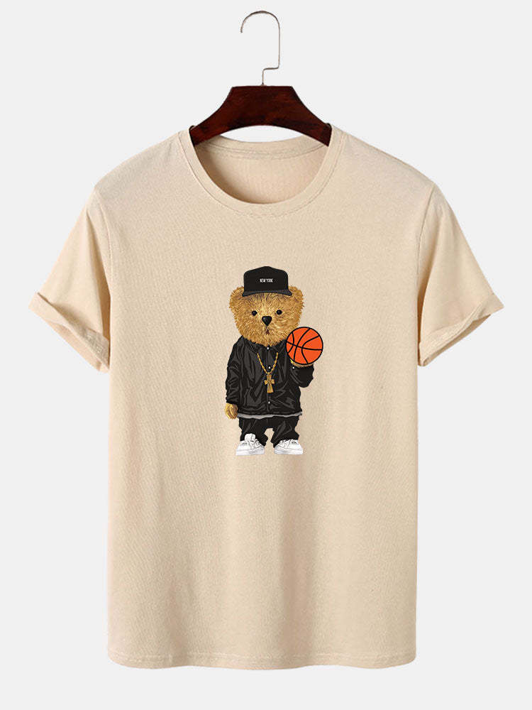 Basketball Bear Print T-Shirt & Jogger Pants-Mitchell Shoes