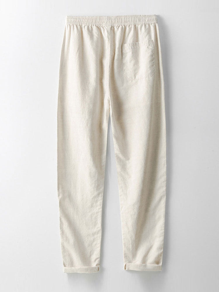 Cotton Blend Striped Button Up Shirt & Straight Leg Linen Pants-Mitchell Shoes