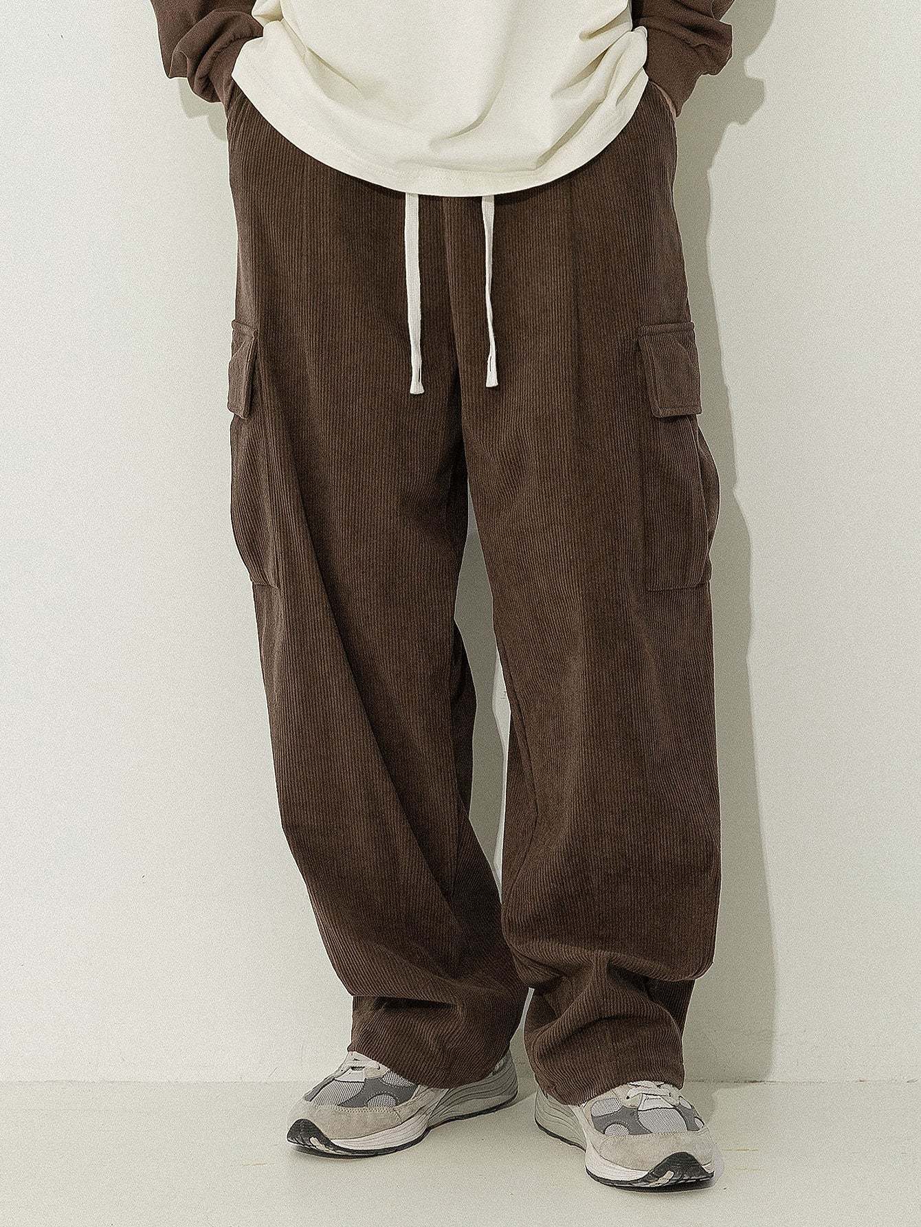 Los Angeles Print Pactchwork Raglan Hoodie & Loose Fit Corduroy Cargo Pants-Mitchell Shoes