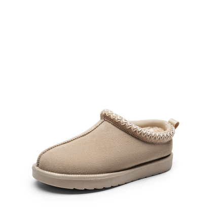 Embroidered Trim Cozy Fuzzy Lined Slippers