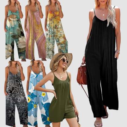 ✨✨Plus Size Women Fashion Wide Leg Suspender Jumpsuit with Pockets Curvy Overalls 【Super Stretchy】【Plus Size S-5XL】