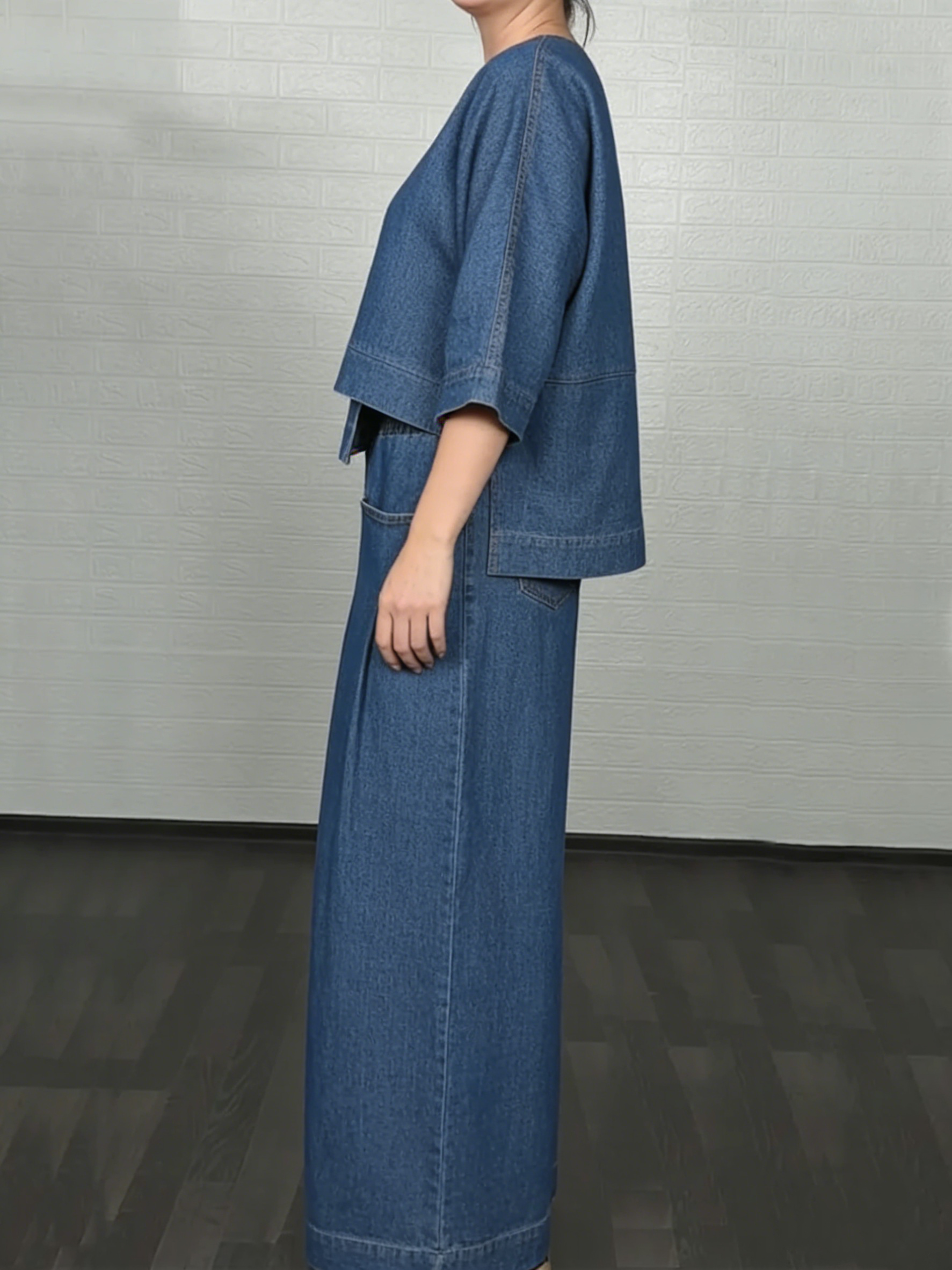 💝💝Women's Casual Denim Cotton Top And Pants Two-piece Set