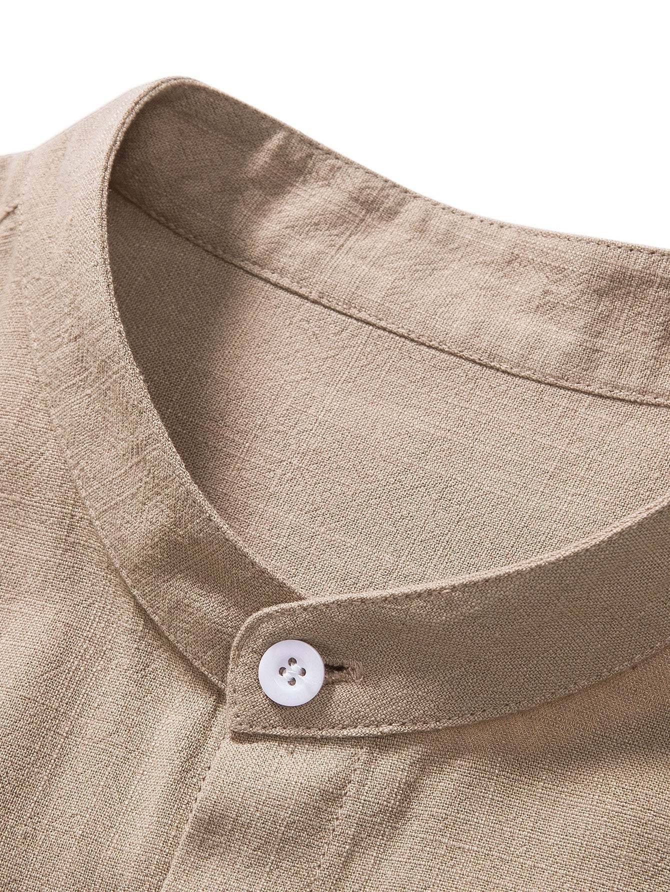 Linen And Rayon Blend Stand Collar Shirt & Linen Cotton Blend Drawstring Shorts-Mitchell Shoes