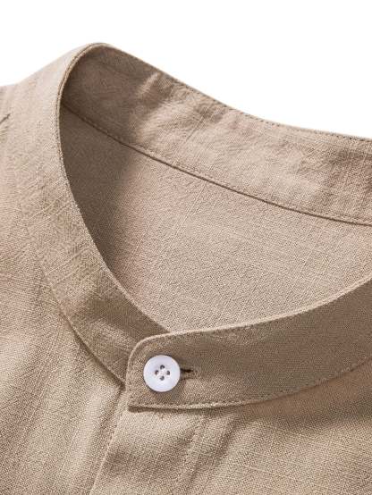 Linen And Rayon Blend Stand Collar Shirt & Linen Cotton Blend Drawstring Shorts-Mitchell Shoes