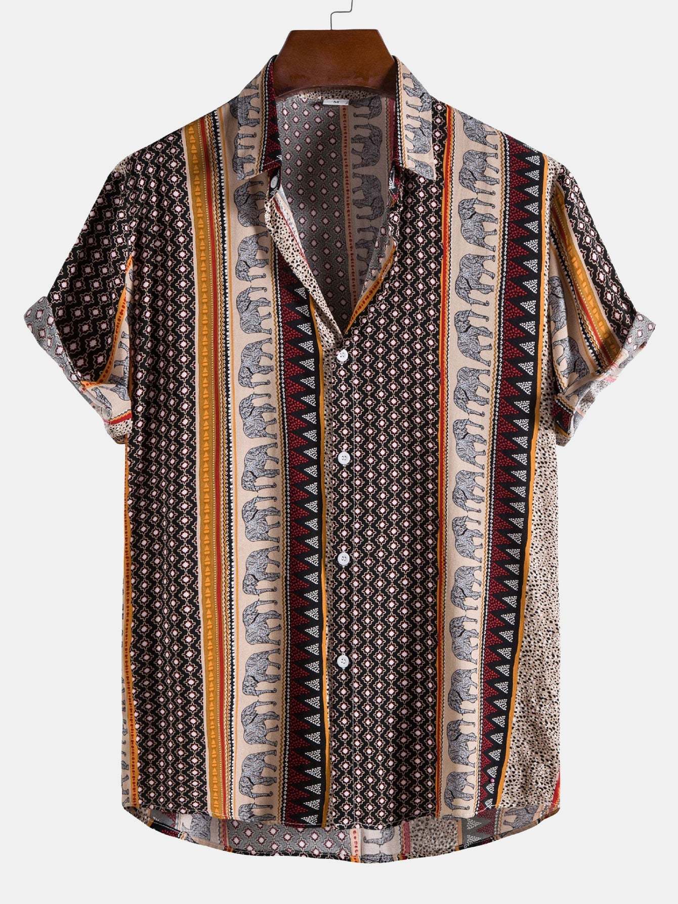 Elephant Geometric Print Shirt & Linen Cotton Blend Cropped Pants-Mitchell Shoes