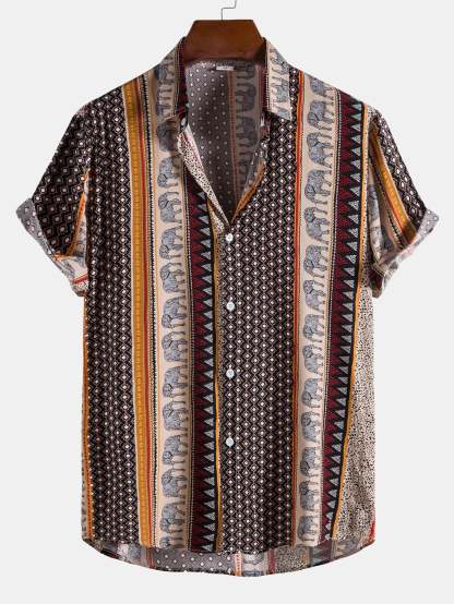 Elephant Geometric Print Shirt & Linen Cotton Blend Cropped Pants-Mitchell Shoes