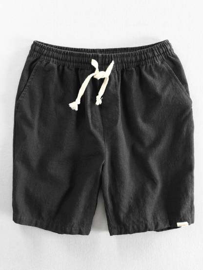 Linen And Rayon Blend Stand Collar Shirt & Linen Cotton Blend Drawstring Shorts-Mitchell Shoes