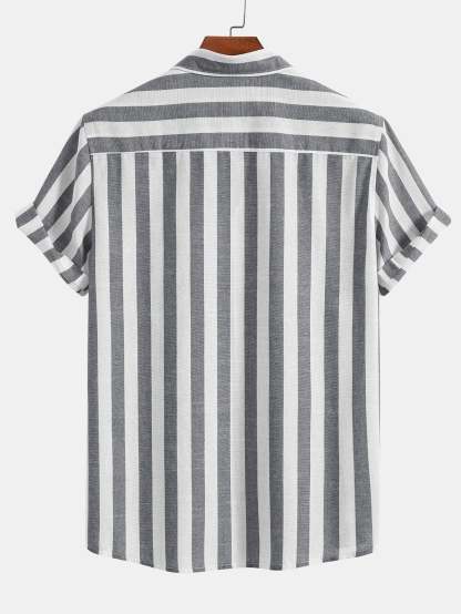Striped Cotton Blend Button Up Shirt & Straight Leg Linen Pants-Mitchell Shoes