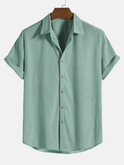Corduroy Button Up Short Sleeved Shirt & Straight Leg Corduroy Pants-Mitchell Shoes