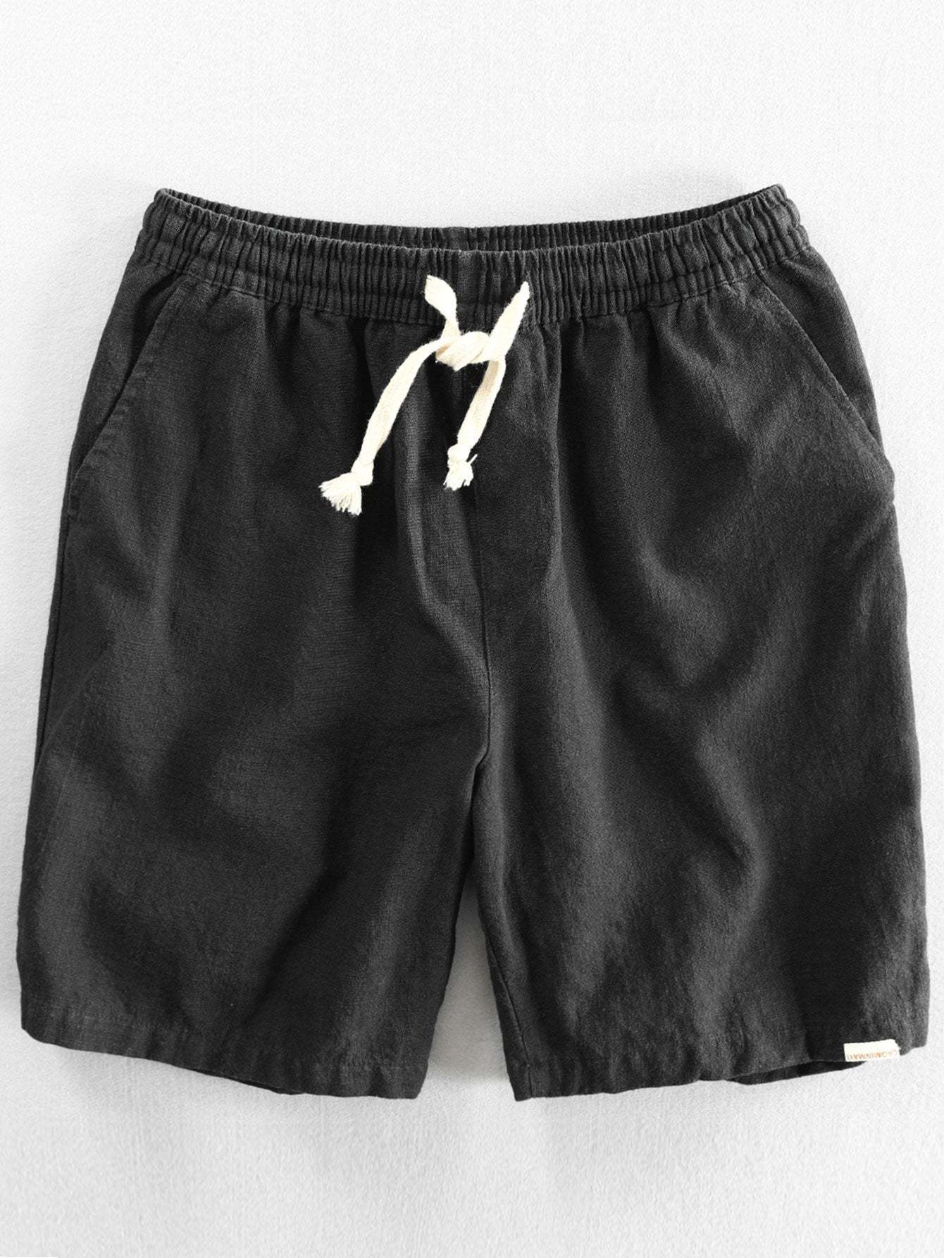 Linen Look Short Sleeve Stand Collar Shirt & Linen Cotton Blend Drawstring Shorts-Mitchell Shoes