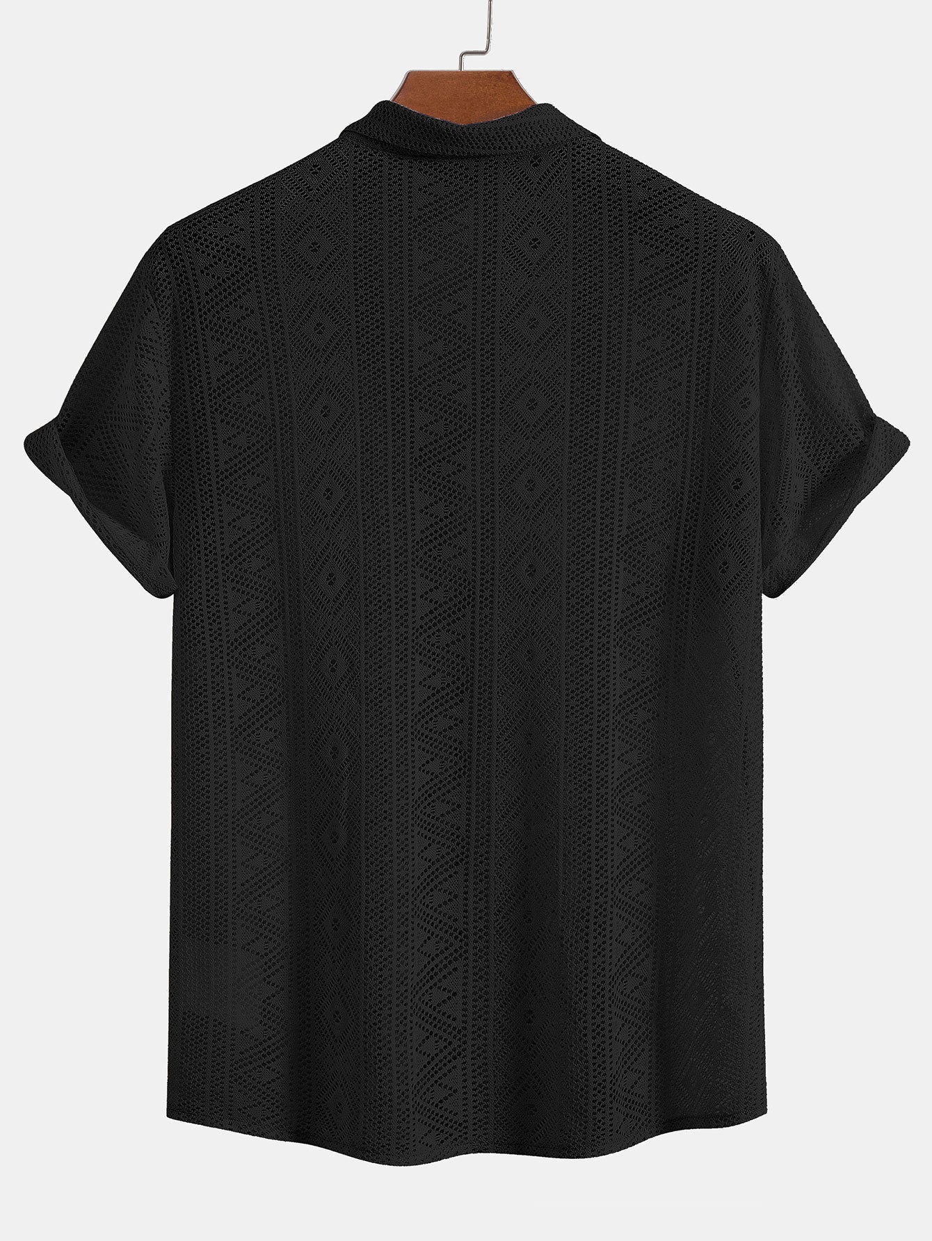 Short Sleeve Geometry Textured Cuban Shirt-Mitchell Shoes