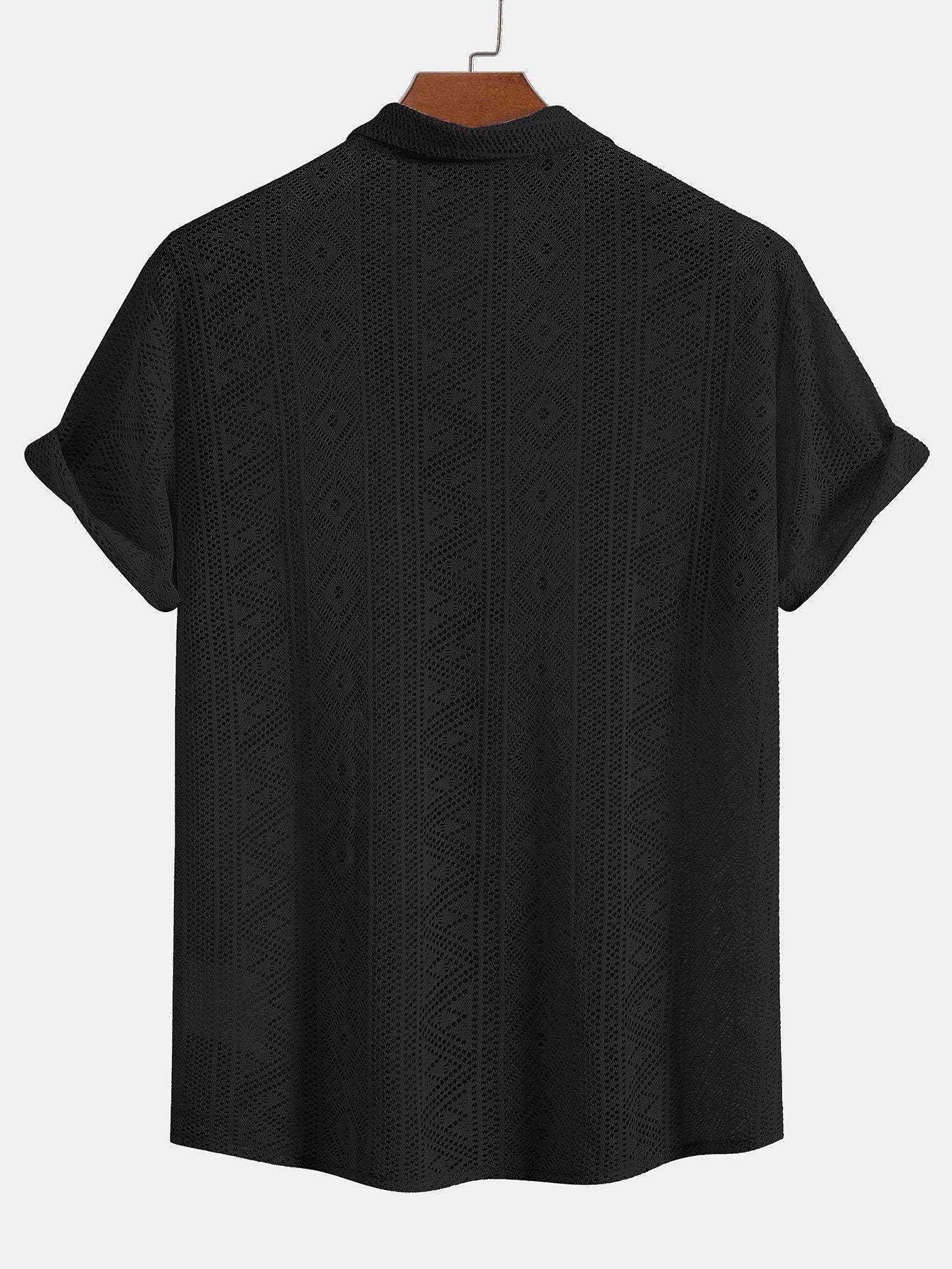 Short Sleeve Geometry Textured Cuban Shirt-Mitchell Shoes