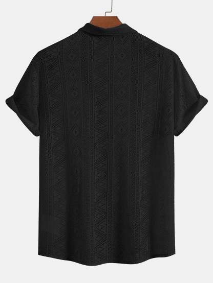 Short Sleeve Geometry Textured Cuban Shirt-Mitchell Shoes