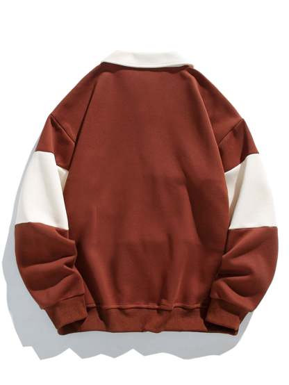 Relax Fit Color Block Patchwork Polo Sweatshirt-Mitchell Shoes