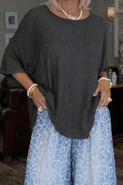 ✨✨2026 Hot Sale - Womens Round Neck Solid Color Top+ Leopard Print Pants Casual Set