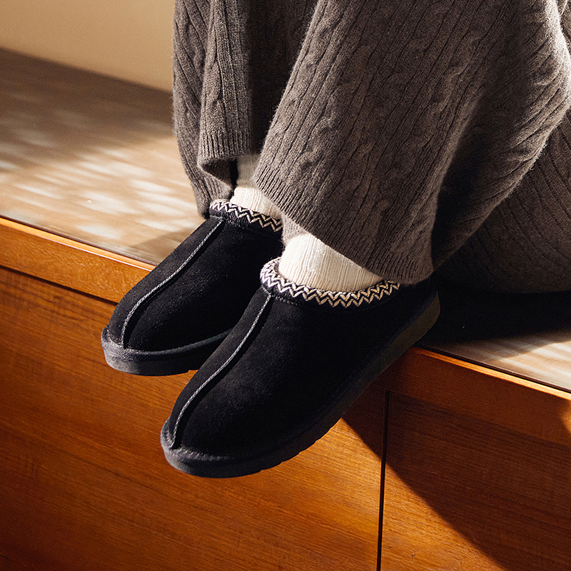 Embroidered Trim Cozy Fuzzy Lined Slippers
