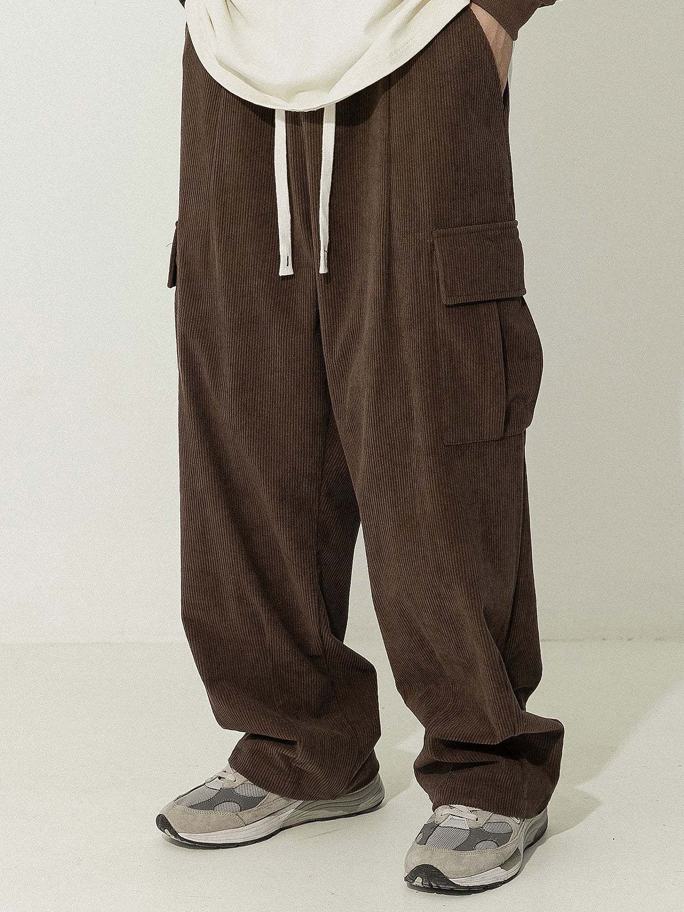 Los Angeles Print Pactchwork Raglan Hoodie & Loose Fit Corduroy Cargo Pants-Mitchell Shoes