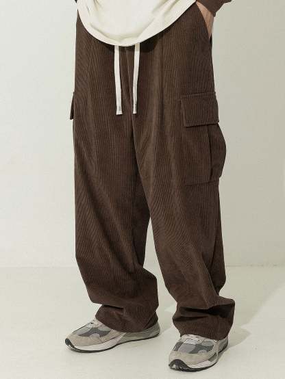 Los Angeles Print Pactchwork Raglan Hoodie & Loose Fit Corduroy Cargo Pants-Mitchell Shoes