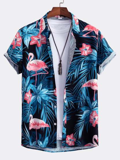 Flamingo Tropical Print Button Up Shirt & Shorts-Mitchell Shoes