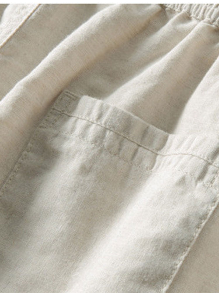 Cotton Blend Striped Button Up Shirt & Straight Leg Linen Pants-Mitchell Shoes
