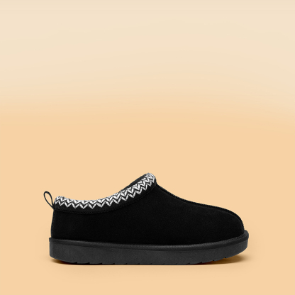 Embroidered Trim Cozy Fuzzy Lined Slippers